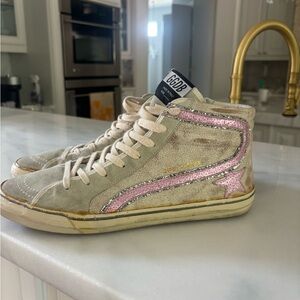 Golden Goose slide cream with pink stripe- only worn few times